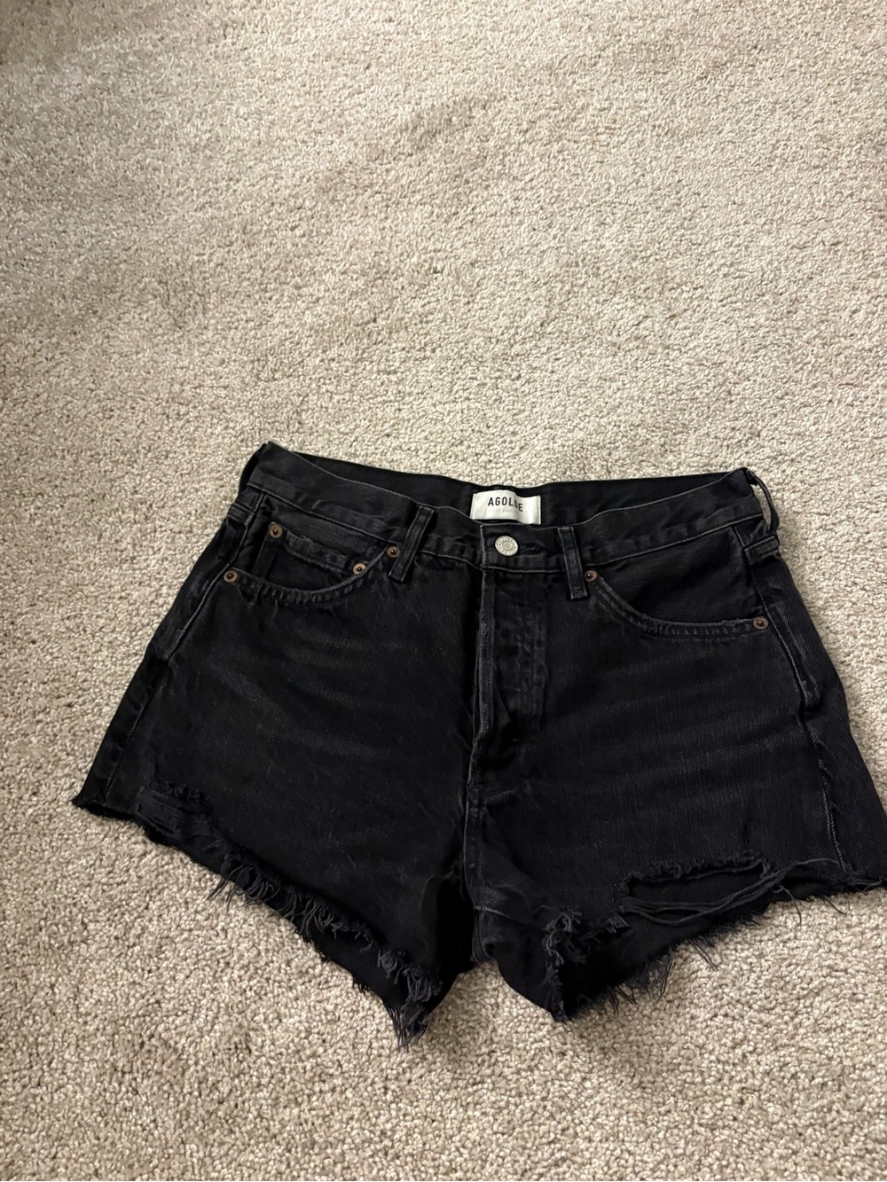 Agolde Black Distressed Denim Cutoff Shorts